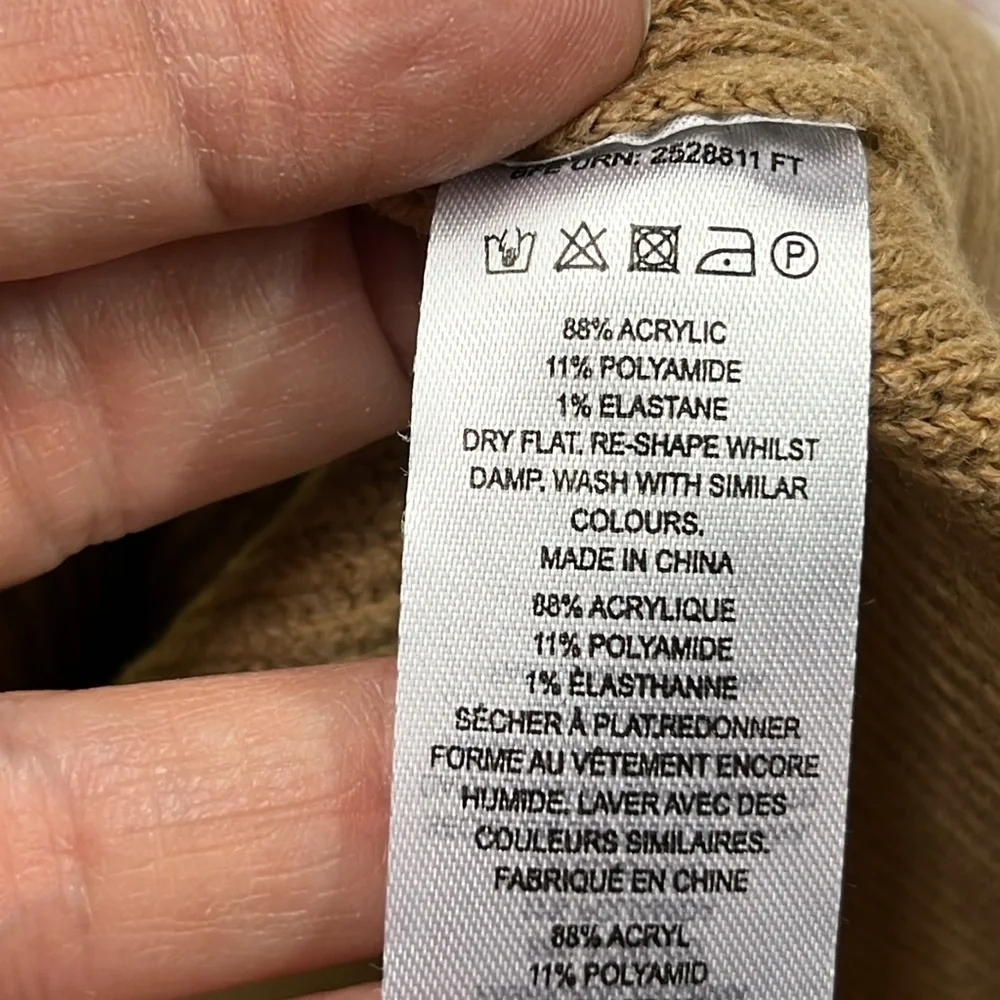 FRENCH CONNECTION NWT Milkmaid Boho Puff SLV SQ. Neck Mix Knit Camel Sweater L